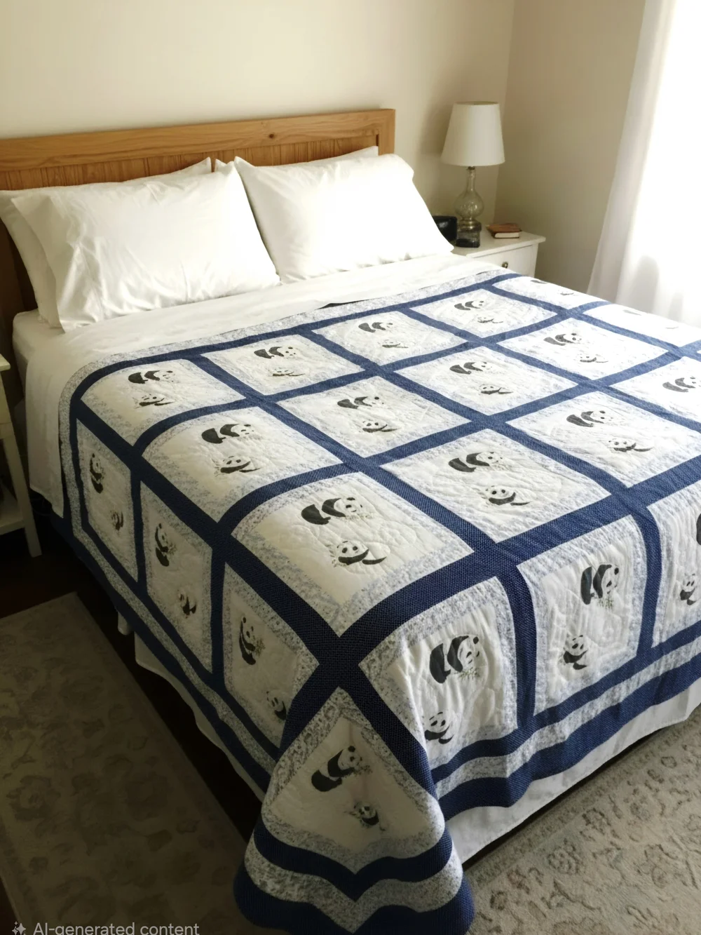 Vintage Handmade Panda Quilt 77